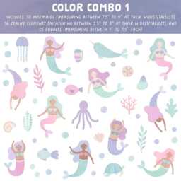Mermaid Wall Decals - Removable, Reusable Stickers Watercolor Sea Life Nursery Decor, Kids Room Art, Beach Decor - thumbnail 2