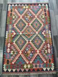 Multicolour Kilim Rug, Handmade Artisan Afghan Turkish Persian Navajo Scandinavian Bohemian Flatweave Natural Wool Rug 151x99 cm - thumbnail 1
