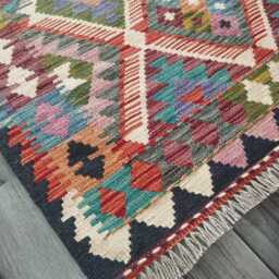 Multicolour Kilim Rug, Handmade Artisan Afghan Turkish Persian Navajo Scandinavian Bohemian Flatweave Natural Wool Rug 151x99 cm - thumbnail 3