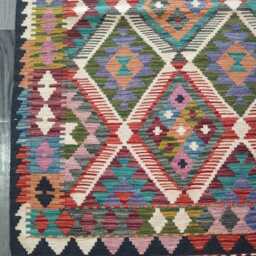 Multicolour Kilim Rug, Handmade Artisan Afghan Turkish Persian Navajo Scandinavian Bohemian Flatweave Natural Wool Rug 151x99 cm - thumbnail 2