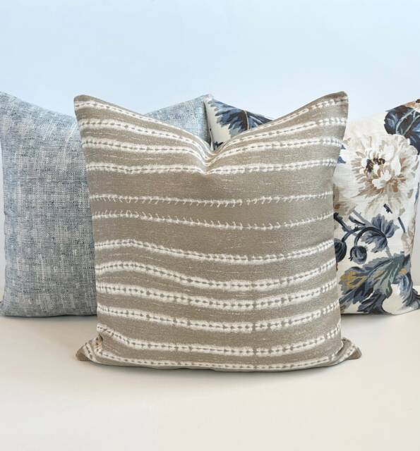 Beige Sand Tribal Striped Shibori Boho Decorative Pillow Cover - image 1