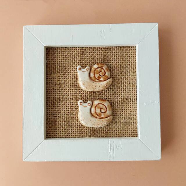 Funny Snail Wall Art - Framed Clay Slug Friendship Decor - image 1