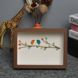 Handmade Sea Glass Bird Art Rainbow Birds On Bamboo Branch Framed - thumbnail 3