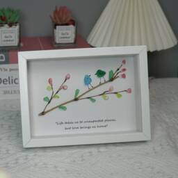 Handmade Sea Glass Bird Art Rainbow Birds On Bamboo Branch Framed - thumbnail 2