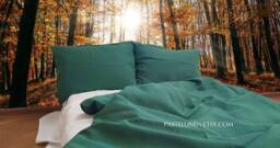 Emerald Linen Bedding Set Duvet Cover & 2 Pillowcases, Full, King, Queen, Twin Sizes