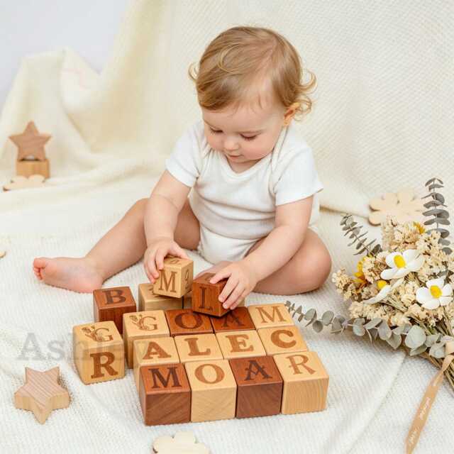 Personalised Wooden Baby Name Blocks, Party Decorations, First Birthday Gift, Letter Nursery Decor - image 1