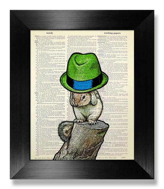 Squirrel Art, Squirrel Decor, Print, Wall Poster, Gift, Green Hat Art
