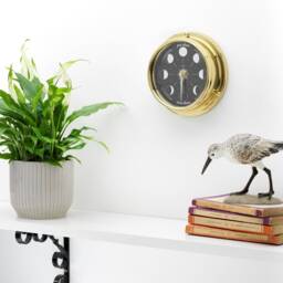 Handmade Prestige Moon Phase Clock in Solid Brass With A Jet Black Dial Created With A Mirrored Backdrop - thumbnail 2