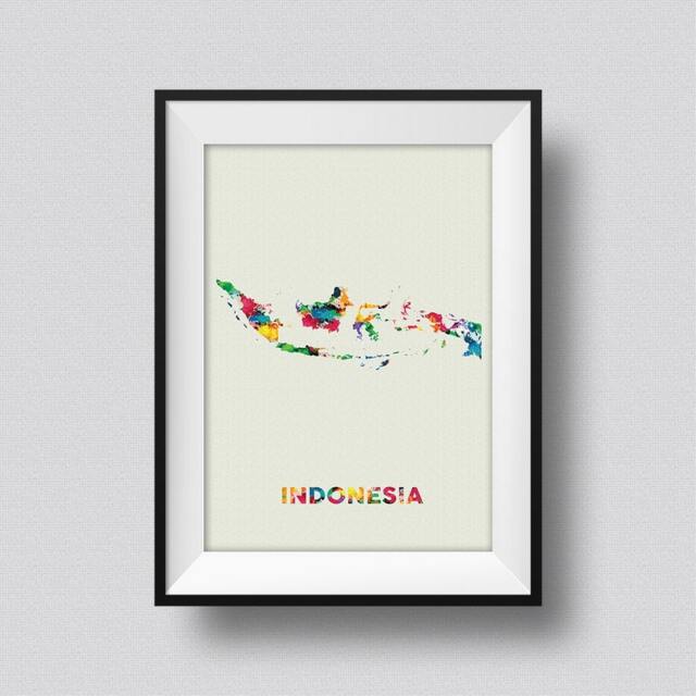 Indonesia Watercolor Map Art Print Ink Splash Poster Canvas