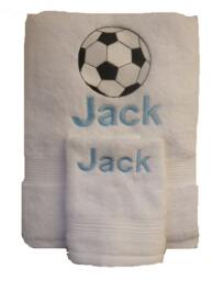 Soccer Towel - Two Set Of Bath & Washcloth For Ringbearer Wedding Gift Custom Embroidered Personalized