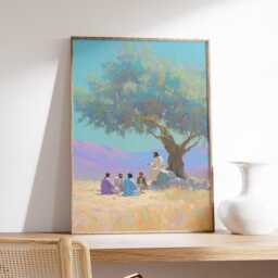 Biblical Landscape Poster, Serene Jesus Teaching Wall Art, Spiritual Oil Painting Print, Peaceful Christian Decor, Religious Artwork - thumbnail 2