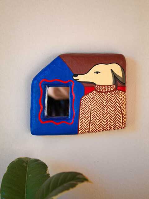Handmade Paper Mache Dog Mirror, Folk Art Small Wall Cute Whimsical Pet Lover Gift, Eclectic Naive Decor, Made To Order Mirror - image 1