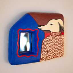 Handmade Paper Mache Dog Mirror, Folk Art Small Wall Cute Whimsical Pet Lover Gift, Eclectic Naive Decor, Made To Order Mirror - thumbnail 2