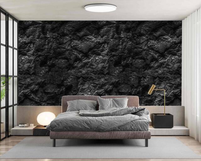 Dark Wall Mural For Living Room Black Stone Removable Wallpaper Texture Self-Adhesive Large Wallpaper Stone Art - image 1