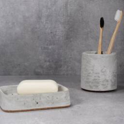 Nordic Concrete Bathroom Set, Soap Dish & Toothbrush Holder, Modern Industrial Decor - Eightpluse Studio - thumbnail 3
