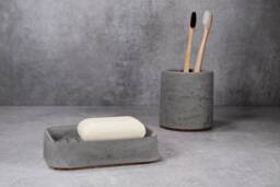 Nordic Concrete Bathroom Set, Soap Dish & Toothbrush Holder, Modern Industrial Decor - Eightpluse Studio - thumbnail 1