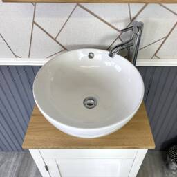 Small Compact Oak Bathroom Modern Vanity Cabinet & Ceramic Basin 308P - thumbnail 2