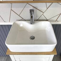 Small Compact Oak Bathroom Modern Vanity Cabinet & Ceramic Basin 308P - thumbnail 4