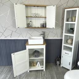 Small Compact Oak Bathroom Modern Vanity Cabinet & Ceramic Basin 308P - thumbnail 3