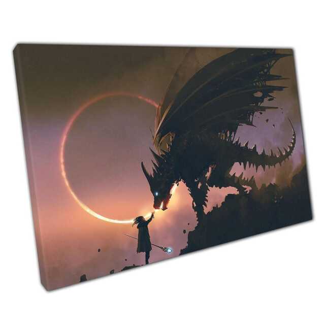 Enchanting Wizard & Dragon Fantasy Scene Canvas Print Magical Wall Art For Home Office - image 1