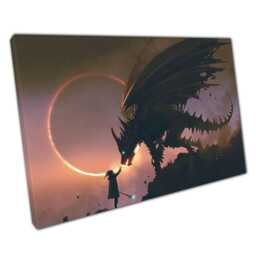 Enchanting Wizard & Dragon Fantasy Scene Canvas Print Magical Wall Art For Home Office - thumbnail 1