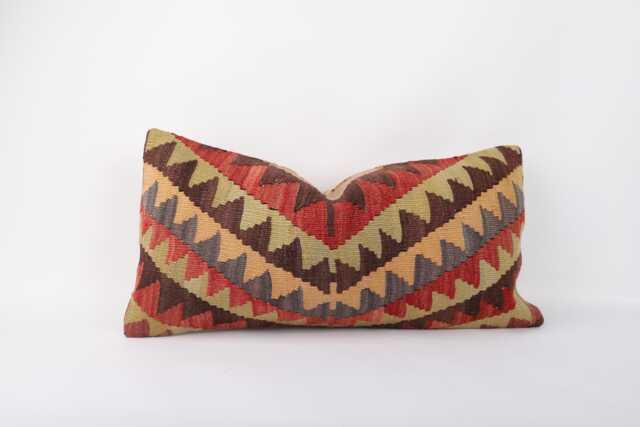 Kilim Lumbar Pillow Cover 12x24 Turkish Bohemian Cushion - image 1
