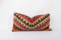 Kilim Lumbar Pillow Cover 12x24 Turkish Bohemian Cushion - thumbnail 1