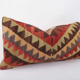 Kilim Lumbar Pillow Cover 12x24 Turkish Bohemian Cushion - thumbnail 3