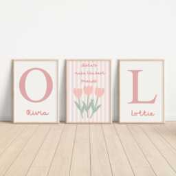 Set Of 3 Floral Personalised Sister Sibling Wall Prints For Bedroom Or Nursery - thumbnail 1