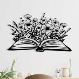 Book & Flowers Metal Wall Art, Botanical Home Decor, Unique Birthday Gift - thumbnail 2