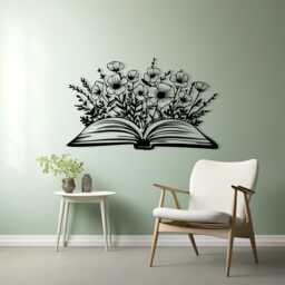 Book & Flowers Metal Wall Art, Botanical Home Decor, Unique Birthday Gift - thumbnail 3