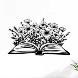 Book & Flowers Metal Wall Art, Botanical Home Decor, Unique Birthday Gift - thumbnail 1
