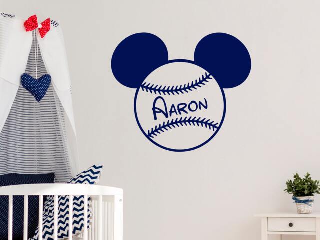 Personalized Vinyl Name - Wall Sticker Decals Boys Room Decor Bow Head Ears Sport Baseball Nursery Mickey Mouse Sm89 - image 1