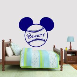 Personalized Vinyl Name - Wall Sticker Decals Boys Room Decor Bow Head Ears Sport Baseball Nursery Mickey Mouse Sm89 - thumbnail 2