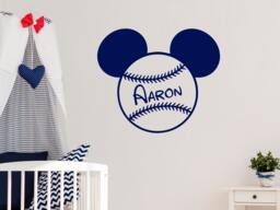 Personalized Vinyl Name - Wall Sticker Decals Boys Room Decor Bow Head Ears Sport Baseball Nursery Mickey Mouse Sm89 - thumbnail 1