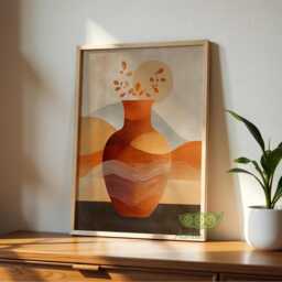 Boho Vase Wall Art, Abstract Poster, Minimalist Terracotta Print, Warm Earth Tone Decor, Modern Bohemian Home Artwork, Neutral Aesthetic - thumbnail 3
