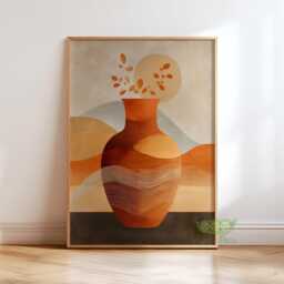 Boho Vase Wall Art, Abstract Poster, Minimalist Terracotta Print, Warm Earth Tone Decor, Modern Bohemian Home Artwork, Neutral Aesthetic - thumbnail 1