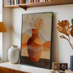 Boho Vase Wall Art, Abstract Poster, Minimalist Terracotta Print, Warm Earth Tone Decor, Modern Bohemian Home Artwork, Neutral Aesthetic - thumbnail 2