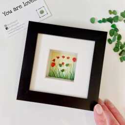 Original Flower Field Art With Sea Glass - Red Poppies Picture, Thoughtful Thank You Gift - thumbnail 3
