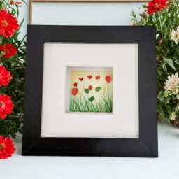 Original Flower Field Art With Sea Glass - Red Poppies Picture, Thoughtful Thank You Gift - thumbnail 2