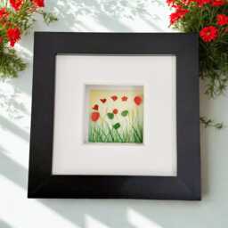 Original Flower Field Art With Sea Glass - Red Poppies Picture, Thoughtful Thank You Gift - thumbnail 1