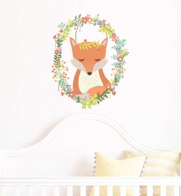 Fox Floral Wreath Wall Decal - Removable Nursery Decor