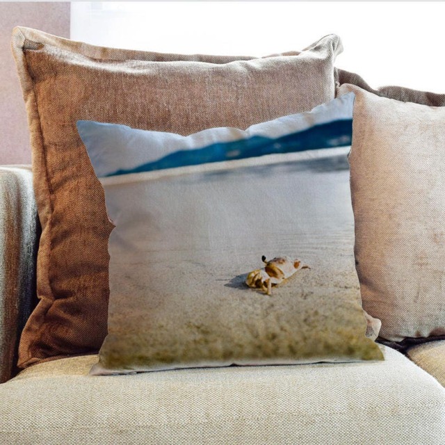 Crab Beach Under Sea Life Nautical Photography - Decorative Pillow Throw Cushion Fabric , Case Cover Or With Filling