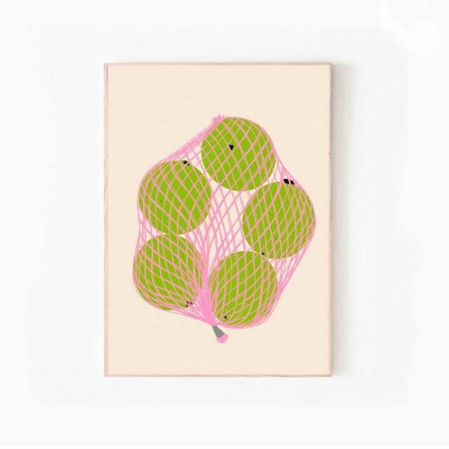 Lime in Pink Net Print - A4 Prints - A3 A2 Art Illustrated By Weezy Colourful Fruit Poster, Funky Retro Citrus Pop
