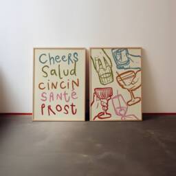 Set Of 2 Cheers Prints, Colourful Wine Print, Retro Wall Art, Kitchen Aesthetic Decor, Gallery Wall, Home Inspo, Unframed - thumbnail 2