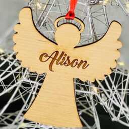 Personalised Cherry Wood Angel, Memorial Christmas Tree Decoration Bauble Gift - thumbnail 3
