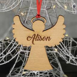 Personalised Cherry Wood Angel, Memorial Christmas Tree Decoration Bauble Gift - thumbnail 1