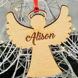 Personalised Cherry Wood Angel, Memorial Christmas Tree Decoration Bauble Gift - thumbnail 2