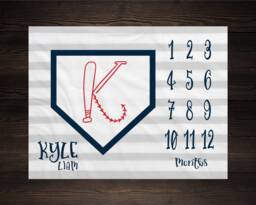 Baseball Milestone Blanket Monthly Growth Tracker Soft Fleece Sports Baby Shower Gift Newborn Watch Me Grow Boy - thumbnail 1