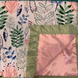 Free Embroidery 30 X 35 Pink & Sage Botanical Minky Baby Blanket - thumbnail 2